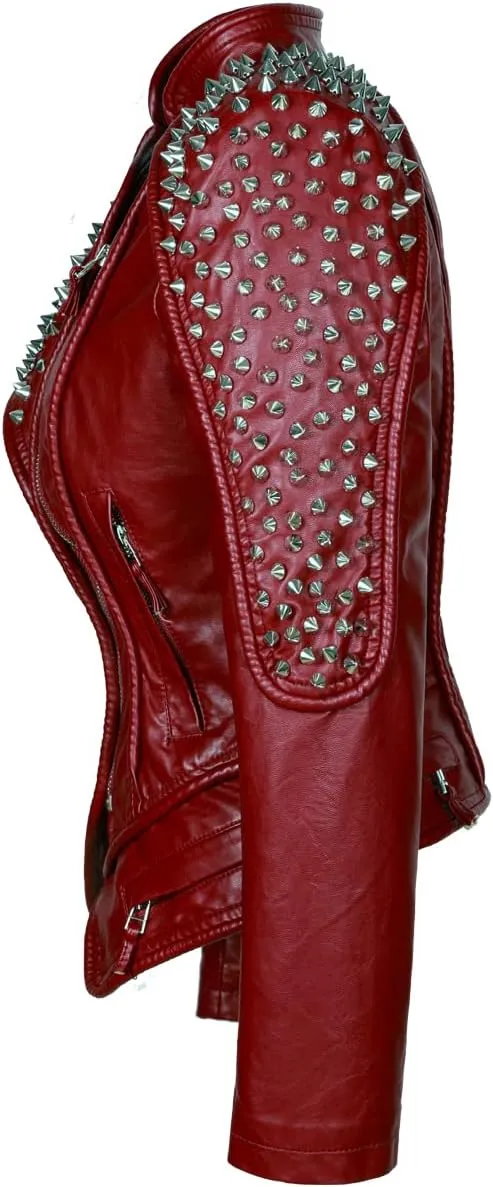 SX New Punk Rivet faux leather PU Jacket Women fashion Biker Jacket Black Slim Fit Streetwear Coat