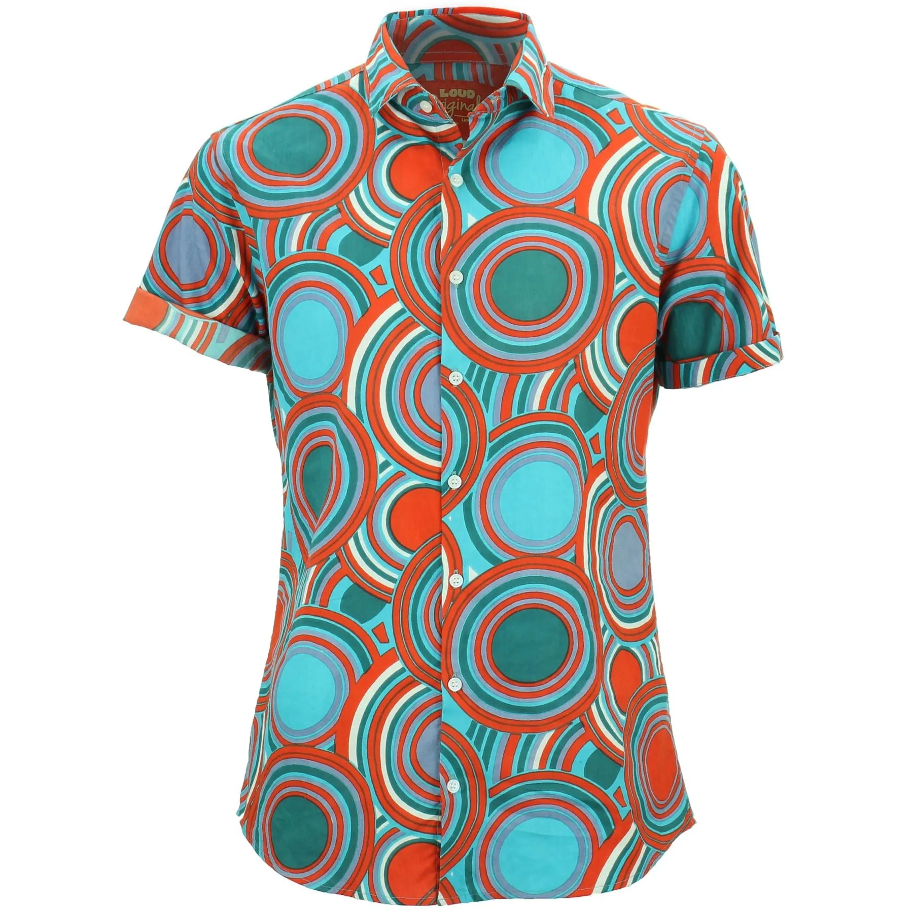 Tailored Fit Short Sleeve Shirt - Retro Circle Red Teal
