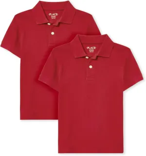 The Children's Place Boys Short Sleeve Pique Polo Shirt, Classic Red 2-Pack, Small US