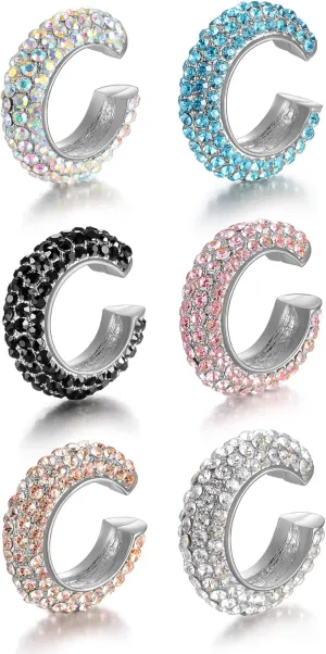 Tornito 6 Pcs Non Pierced CZ Measle Huggie Ear Cuffs Earring for No Piercing Ears Clip Cartilage Earrings for Women Silver Gold Tone