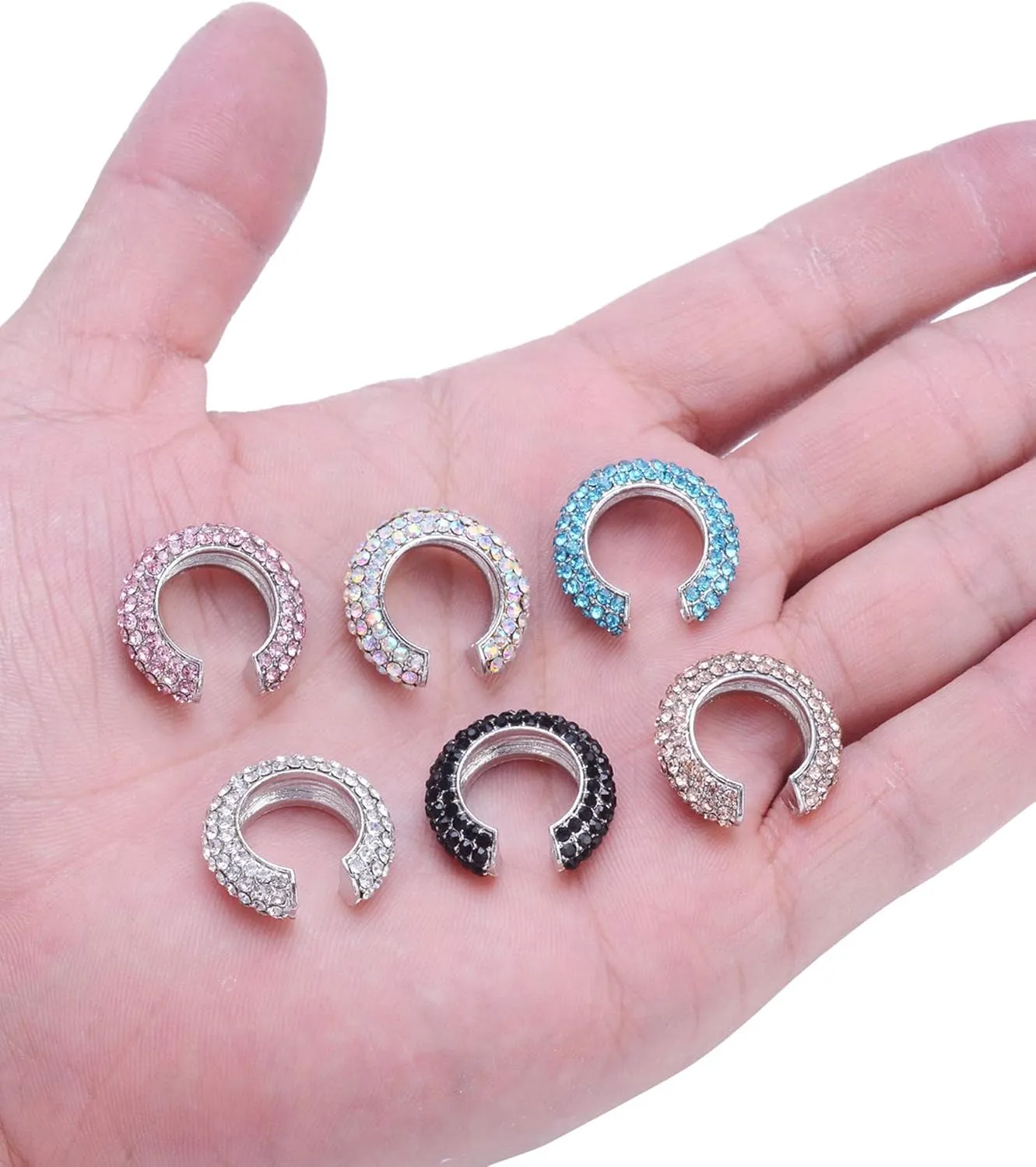 Tornito 6 Pcs Non Pierced CZ Measle Huggie Ear Cuffs Earring for No Piercing Ears Clip Cartilage Earrings for Women Silver Gold Tone