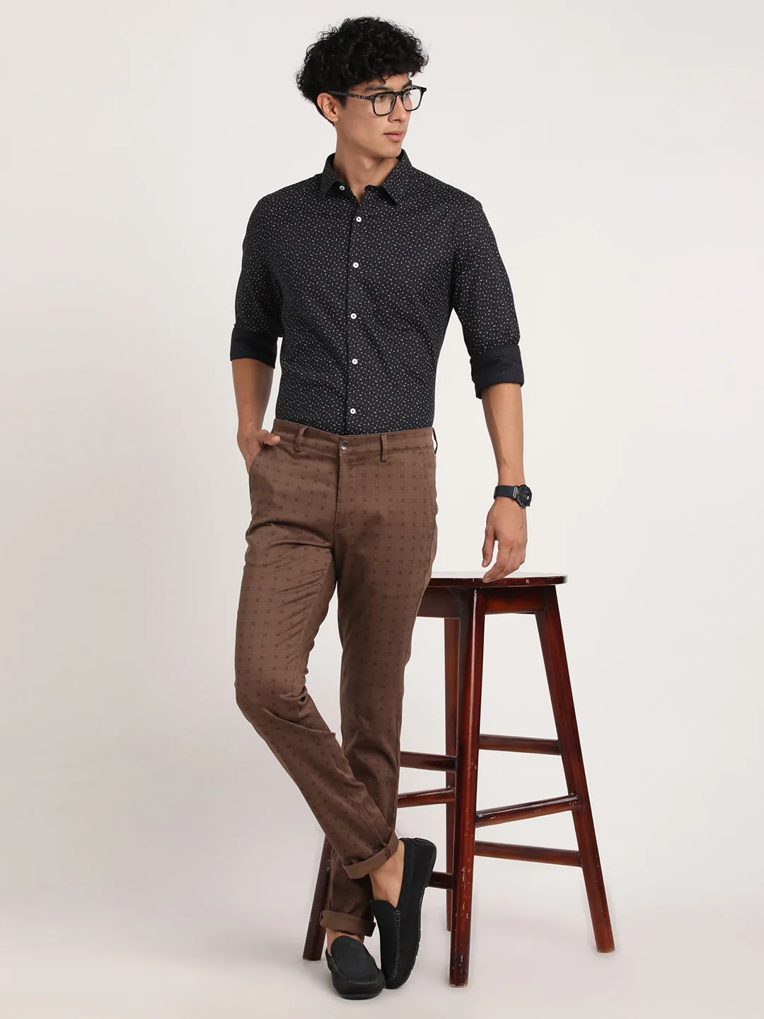 Turtle Men Pure Cotton Black Printed Slim Fit Formal Shirts