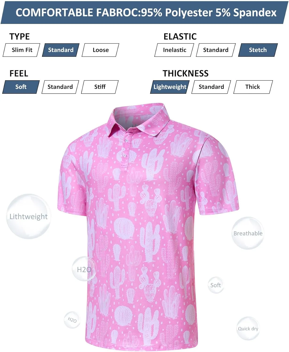 uideazone Mens Polo Shirts Short Sleeve Dry Fit 3D Print Moisture Wicking Funny Golf Shirt