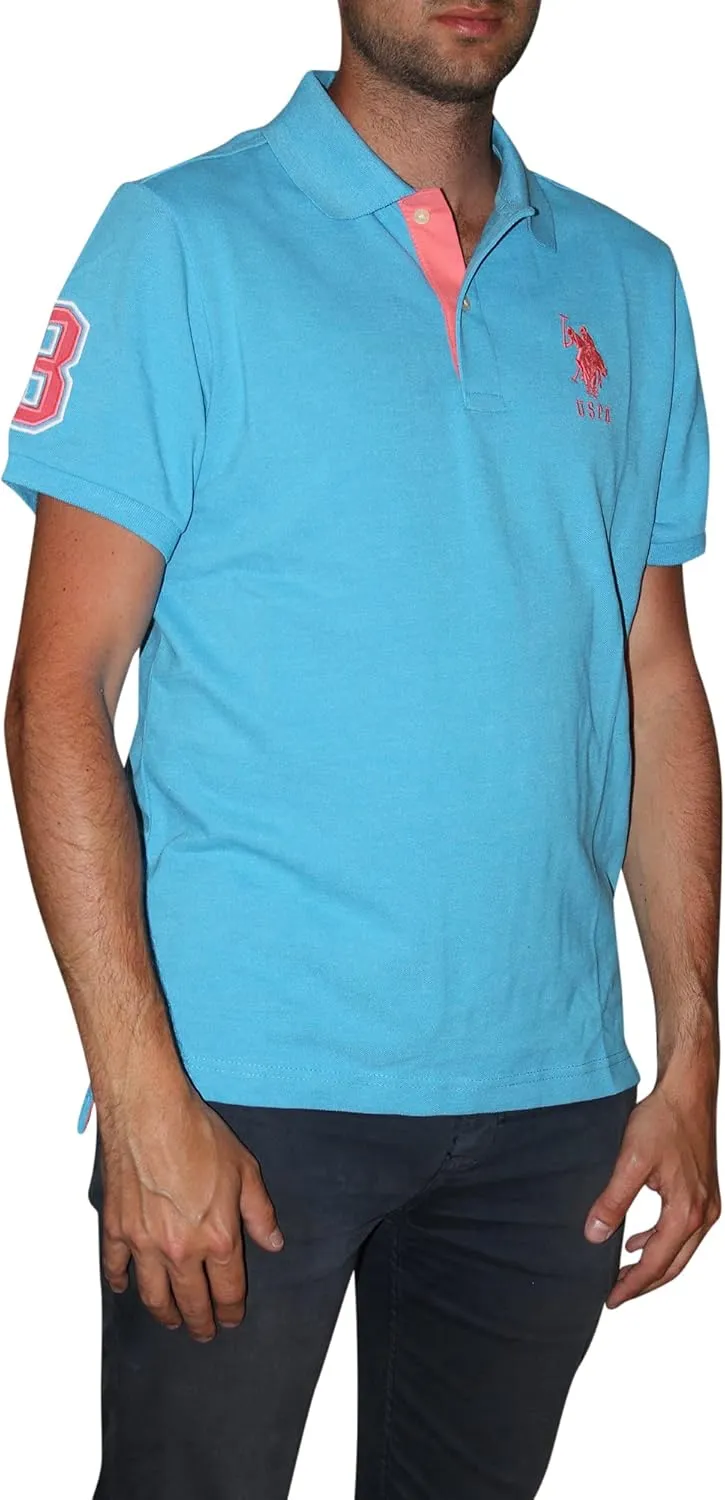 U.S. Polo Assn. Men's Short-Sleeve Polo Shirt with Applique, Casual Summer Slim Fit Polo Shirt with Contrast Color