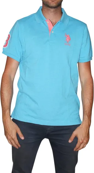 U.S. Polo Assn. Men's Short-Sleeve Polo Shirt with Applique, Casual Summer Slim Fit Polo Shirt with Contrast Color