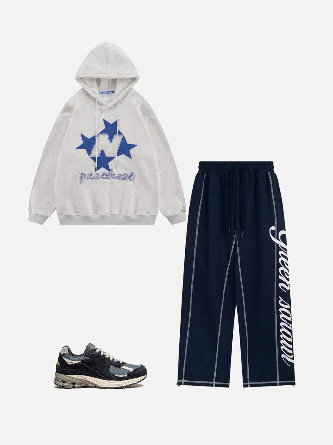 Vamtac Star Embroidered Graphic Hoodie Y2k Oversize Vintage Long Sleeve Pullover 2025 Streetwear Outfits