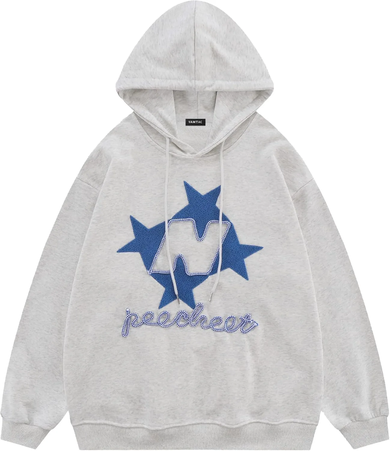 Vamtac Star Embroidered Graphic Hoodie Y2k Oversize Vintage Long Sleeve Pullover 2025 Streetwear Outfits