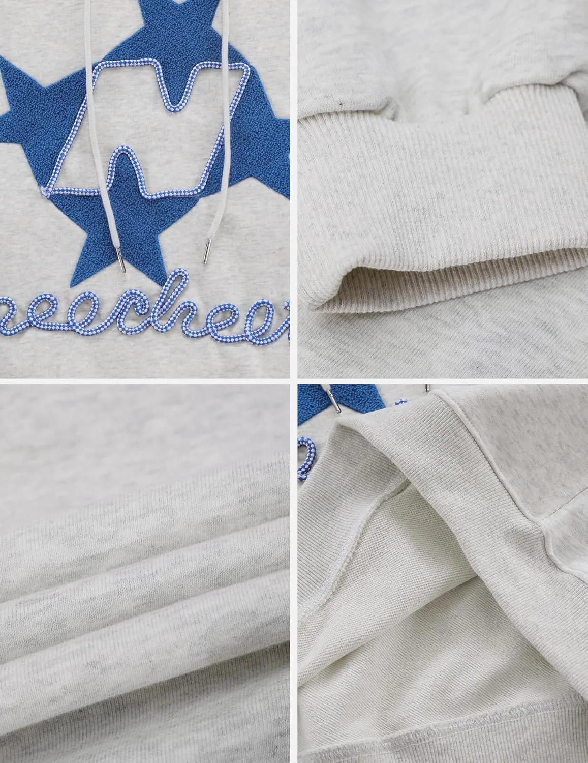 Vamtac Star Embroidered Graphic Hoodie Y2k Oversize Vintage Long Sleeve Pullover 2025 Streetwear Outfits