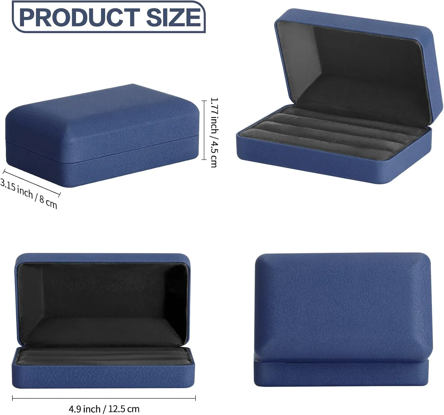 Velet Ring Storage Box for Multiple Rings, Travel Jewelry Ring Stud Earrings Holder Case, 3 Slot Portable Ring Display Organizer Case (Blue)