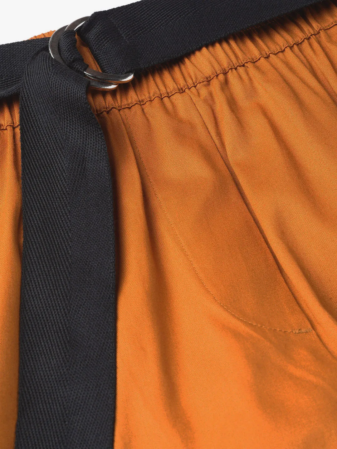 Women Orange Tapered Belted Pants