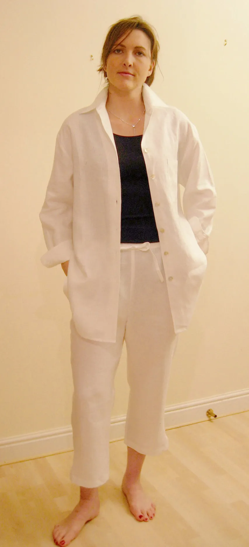 Womens Linen ¾ Cut-off Pants with Drawstring