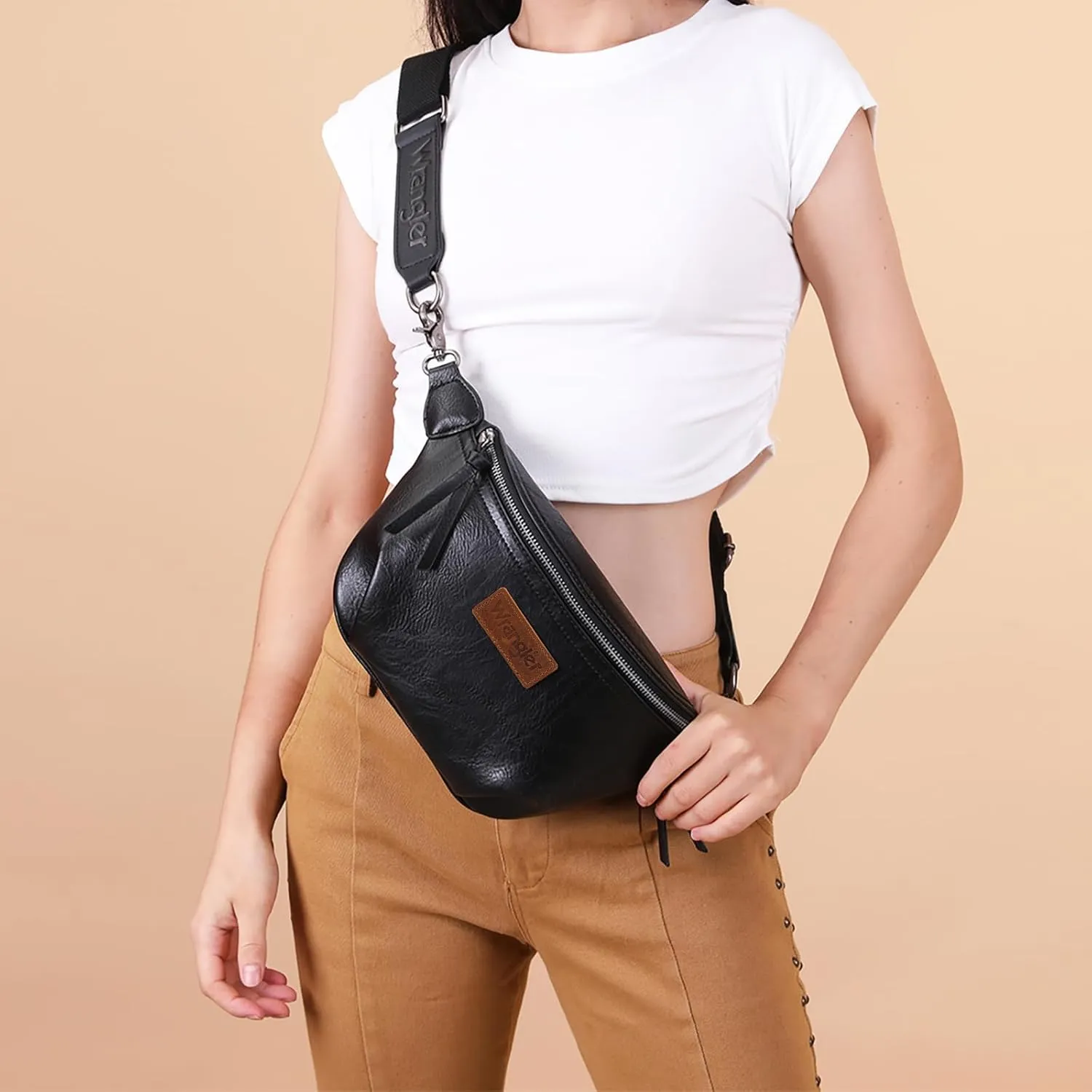 Wrangler Large Fanny Packs for Women Waist Bag Travel Belt Bags Crossbody Sling Purse Black AR-WG82-194BK