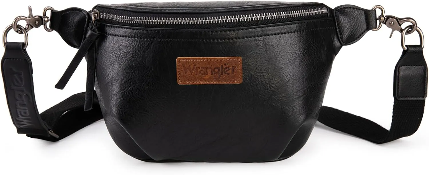 Wrangler Large Fanny Packs for Women Waist Bag Travel Belt Bags Crossbody Sling Purse Black AR-WG82-194BK