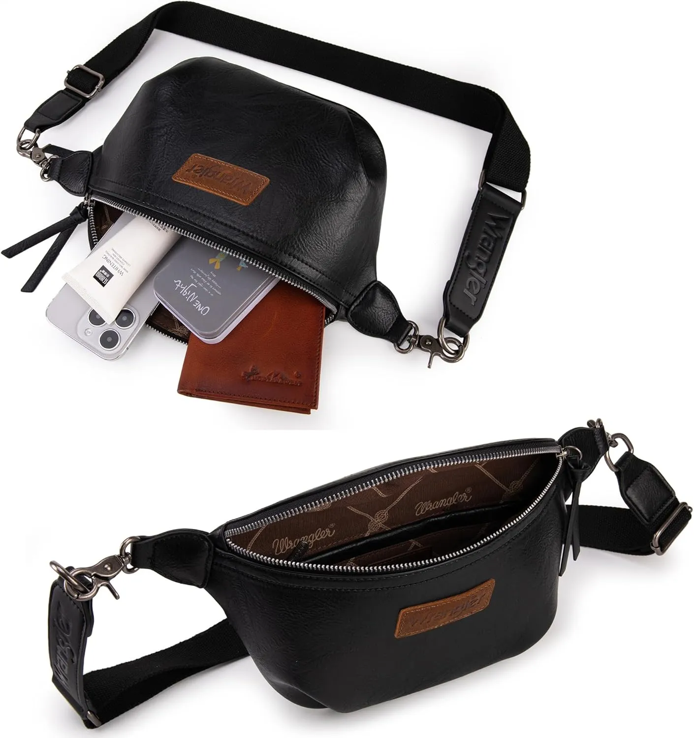 Wrangler Large Fanny Packs for Women Waist Bag Travel Belt Bags Crossbody Sling Purse Black AR-WG82-194BK
