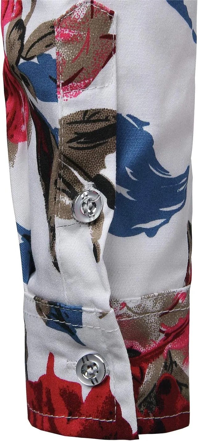 ZEROYAA Men's Floral Slim Fit Long Sleeve Cotton Casual Button Down Dress Shirt