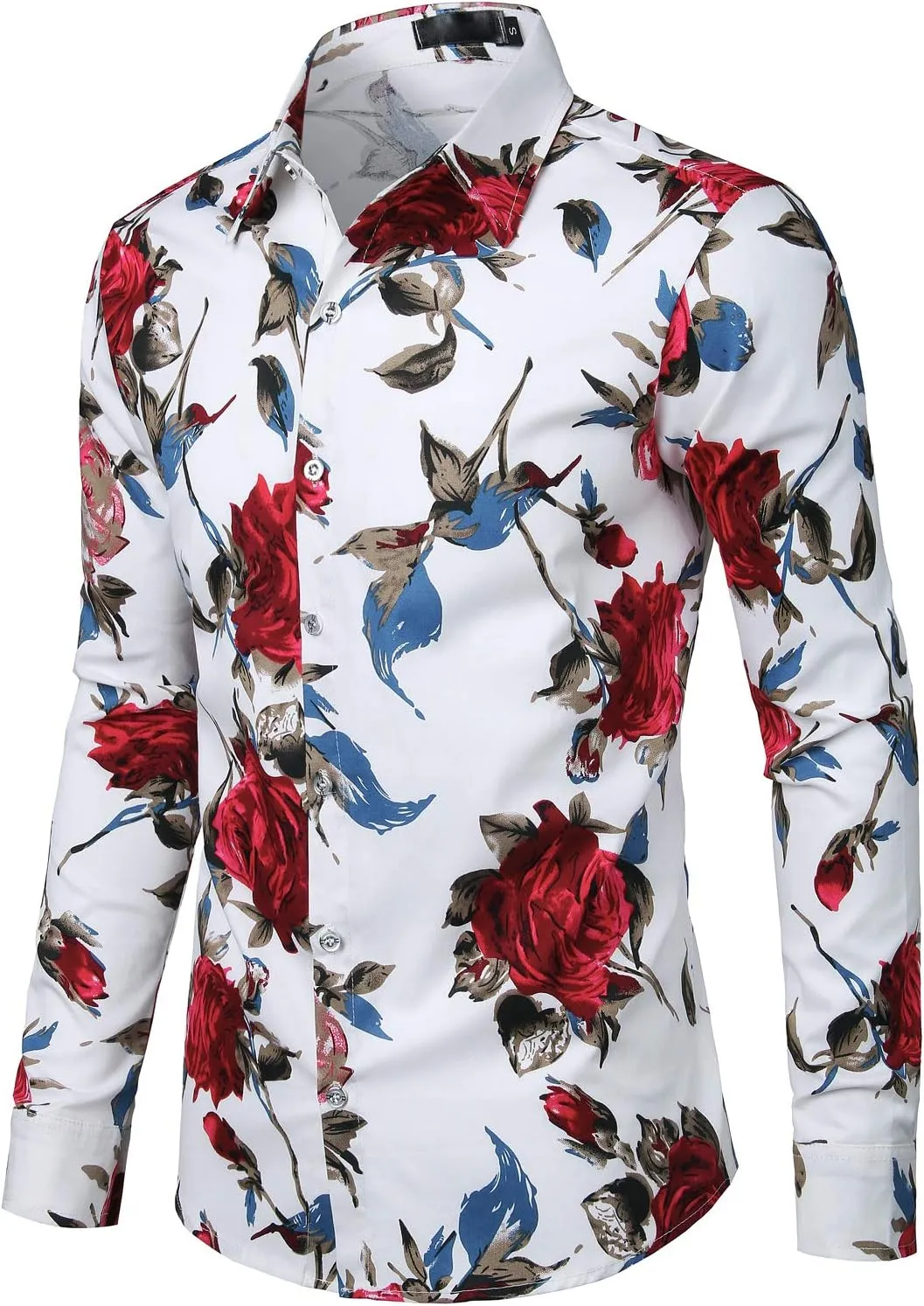 ZEROYAA Men's Floral Slim Fit Long Sleeve Cotton Casual Button Down Dress Shirt