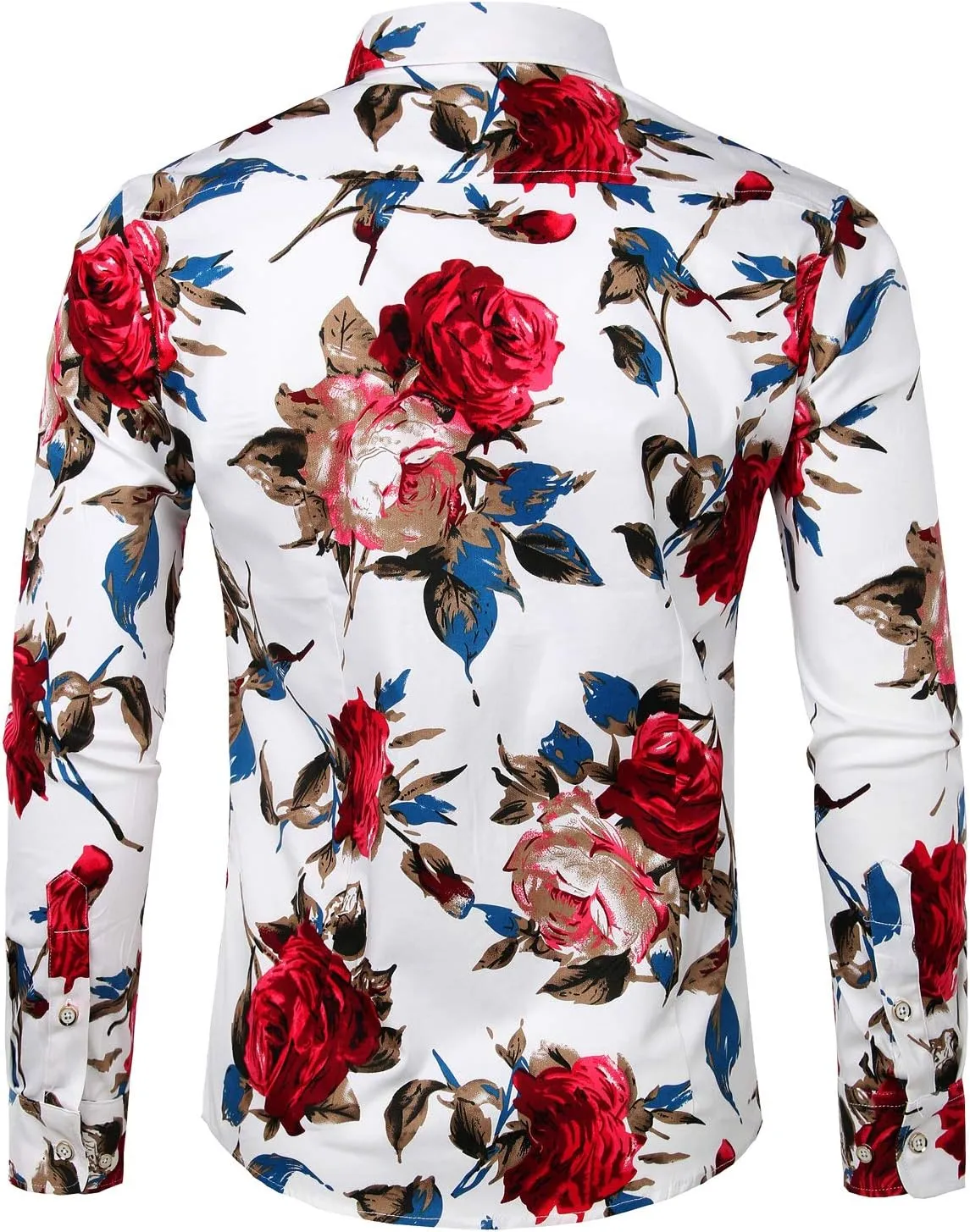 ZEROYAA Men's Floral Slim Fit Long Sleeve Cotton Casual Button Down Dress Shirt